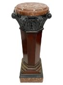 Late 19th century Neoclassical design rouge marble and mahogany pedestal or jardinière