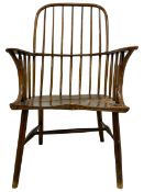 Early 19th century primitive elm and beech Windsor chair