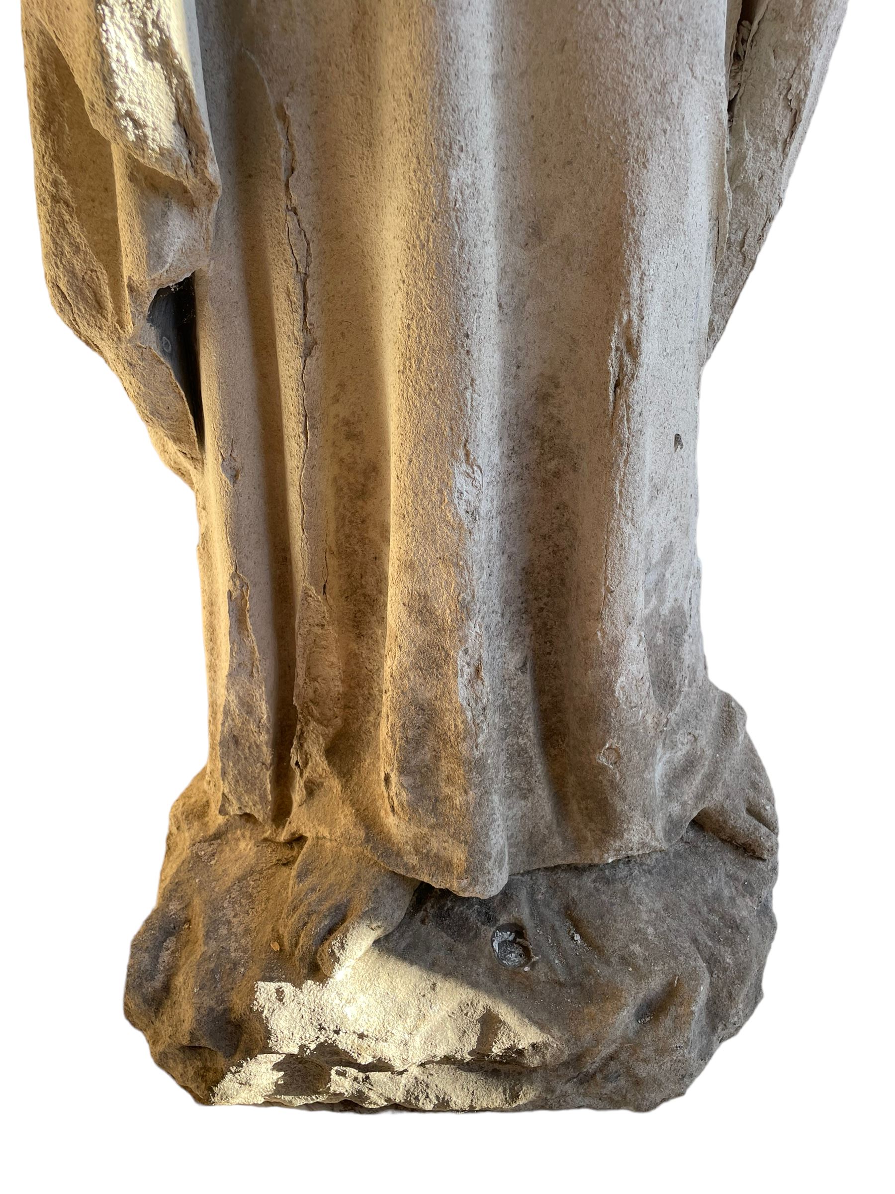 19th century weathered carved sandstone figure of Jesus Christ depicted as the Good Shepherd - Image 4 of 7