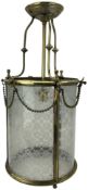 Edwardian cylindrical gilt brass hall lantern