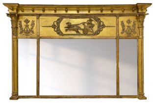 Regency giltwood and gesso overmantel mirror