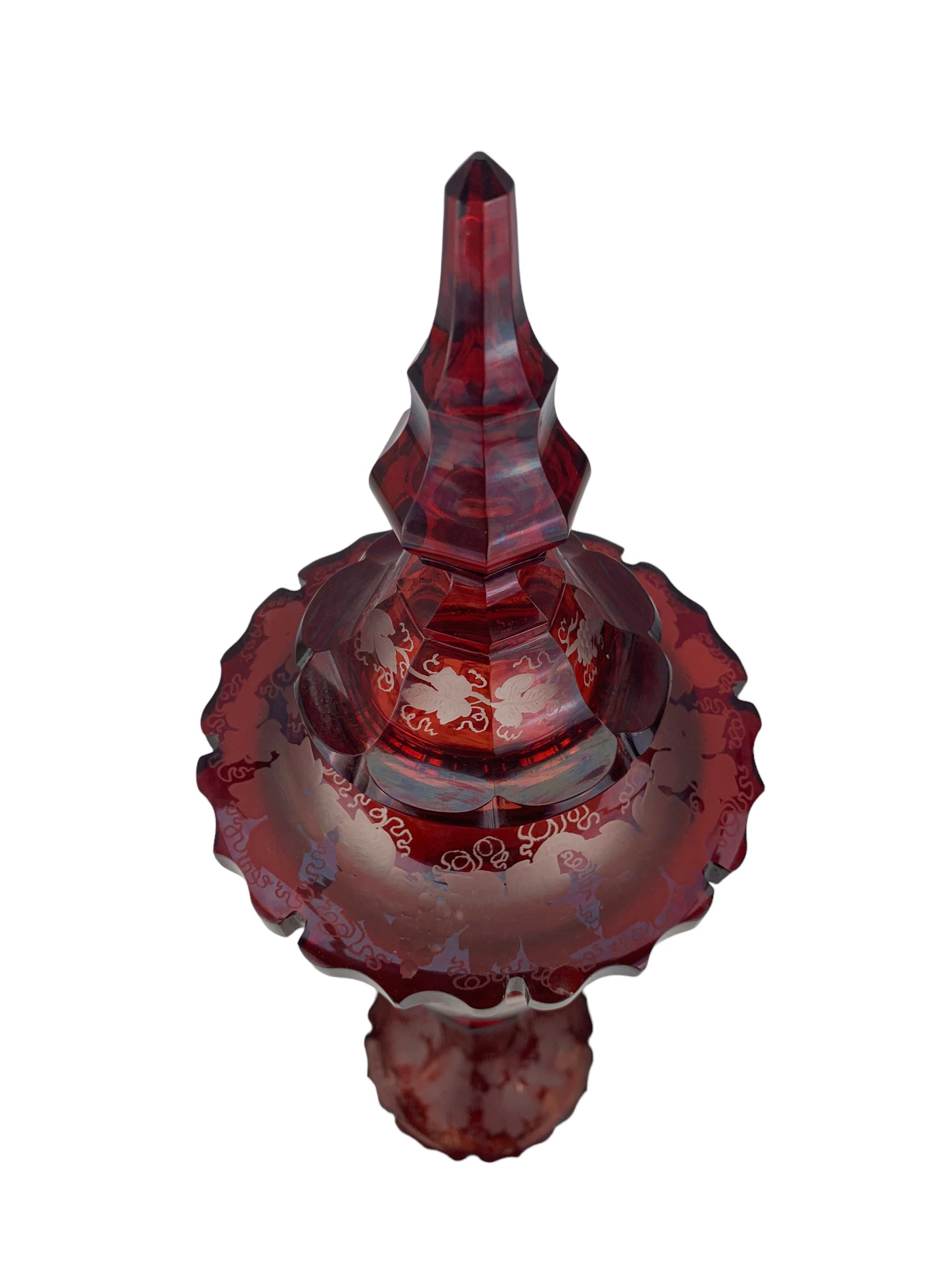 19th century Bohemian ruby overlay glass goblet vase and cover - Image 5 of 8