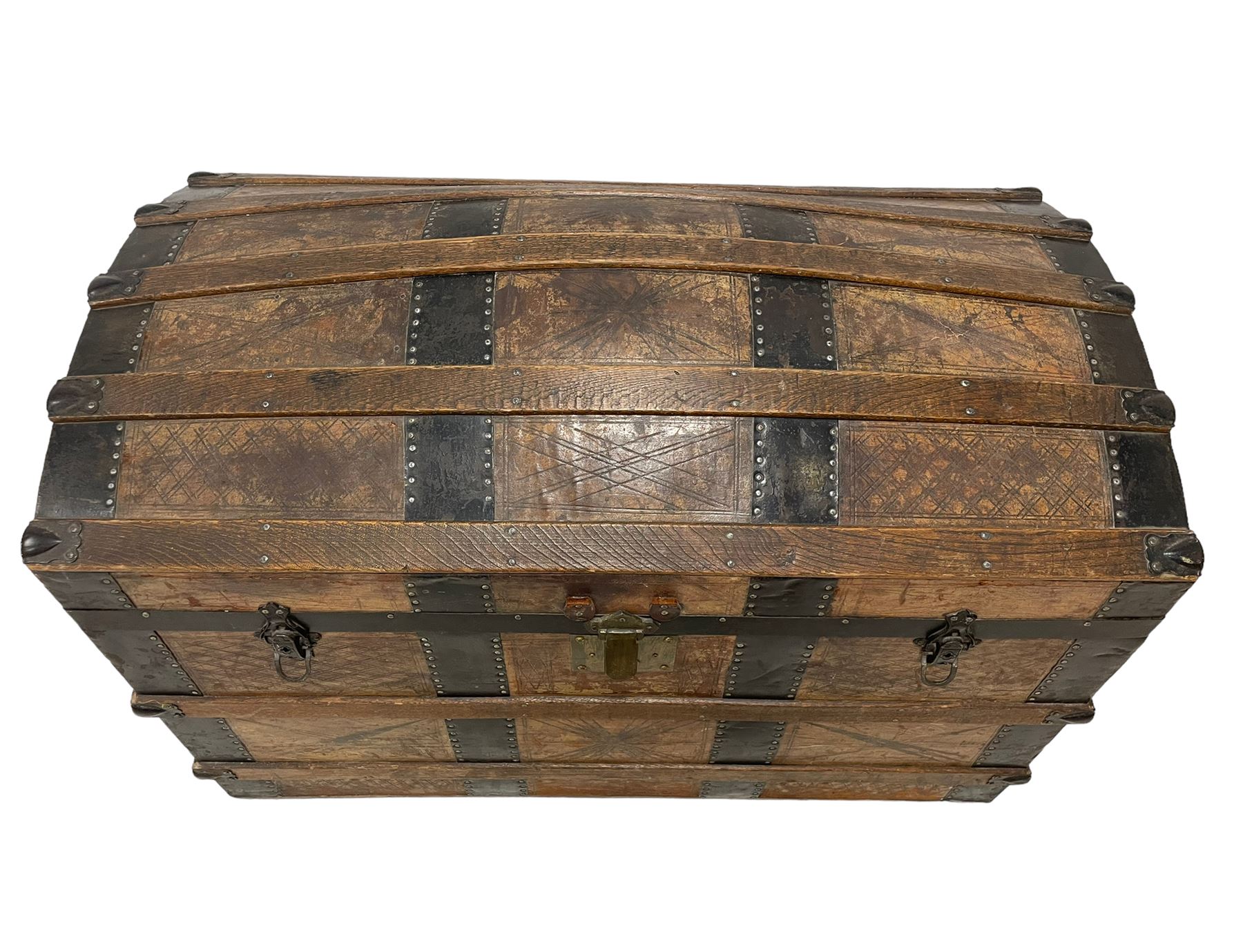 Victorian leather bound travelling trunk - Image 5 of 8