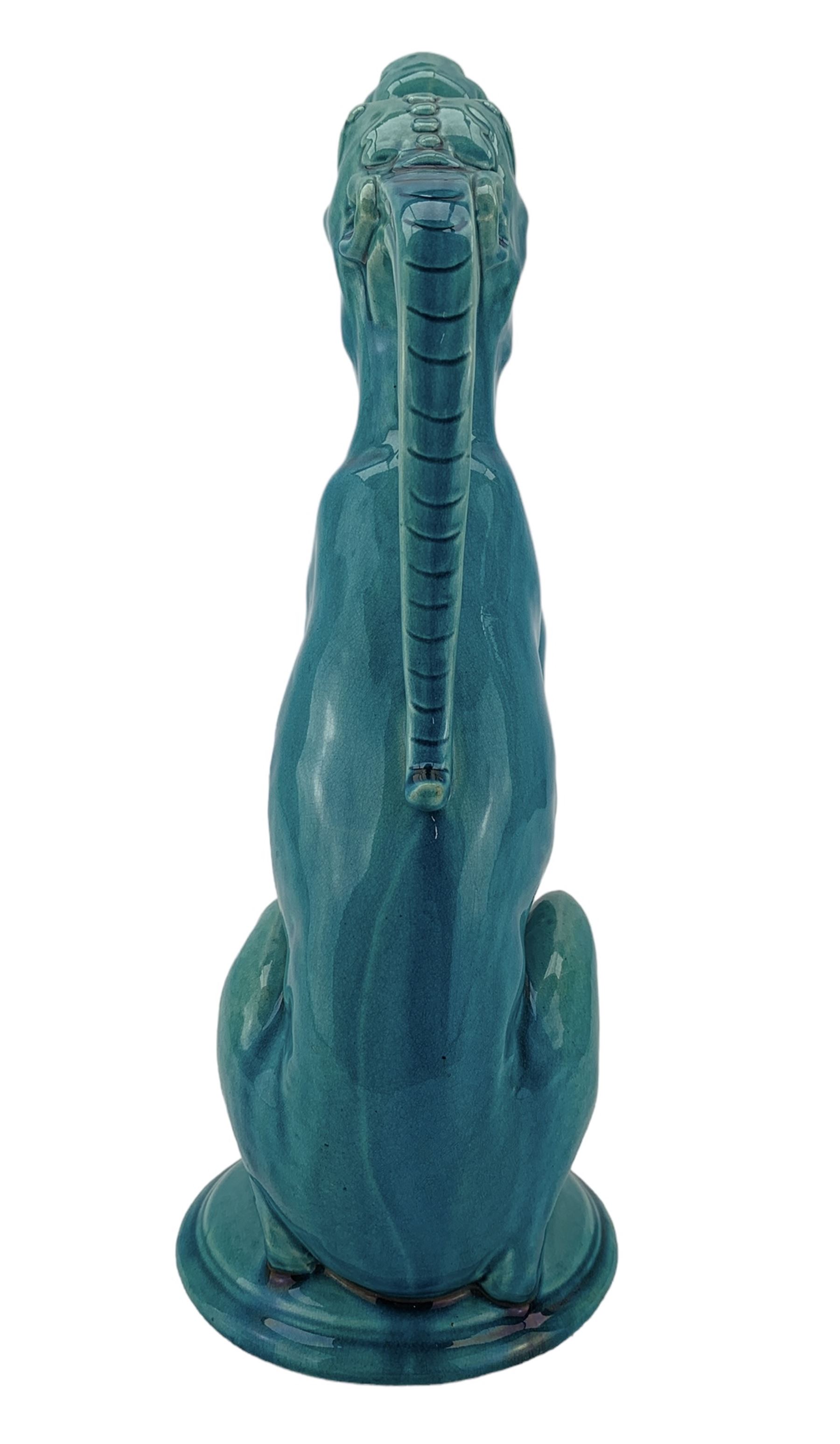 Burmantofts Faience turquoise-glaze ewer modelled as a grotesque hound - Image 4 of 6