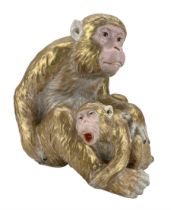 Large Japanese Meiji Kutani figure of a Monkey protecting her infant