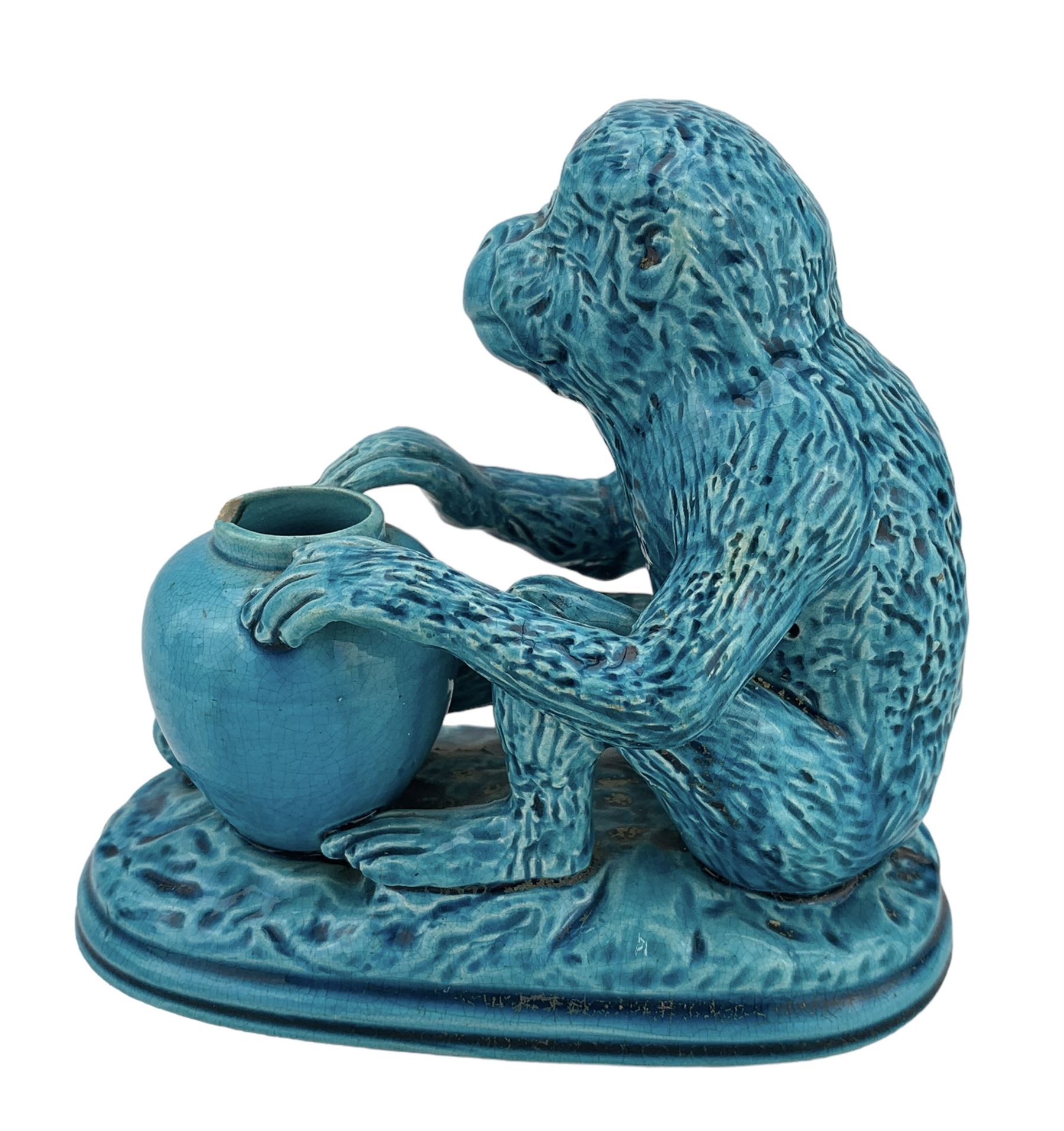 Burmantofts Faience turquoise-glaze model of a monkey - Image 4 of 6