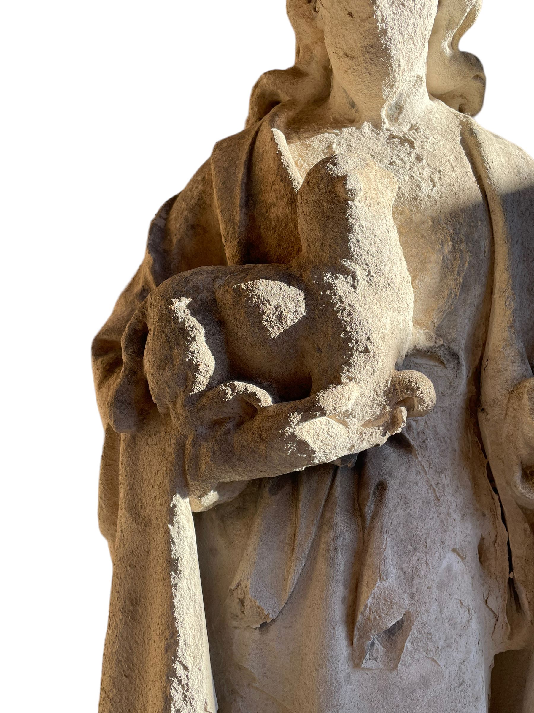 19th century weathered carved sandstone figure of Jesus Christ depicted as the Good Shepherd - Image 7 of 7