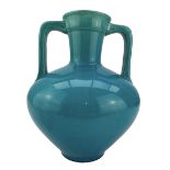 Burmantofts Faience turquoise-glaze twin-handled vase of amphora form