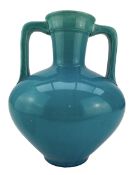 Burmantofts Faience turquoise-glaze twin-handled vase of amphora form