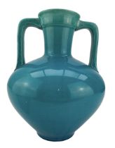 Burmantofts Faience turquoise-glaze twin-handled vase of amphora form