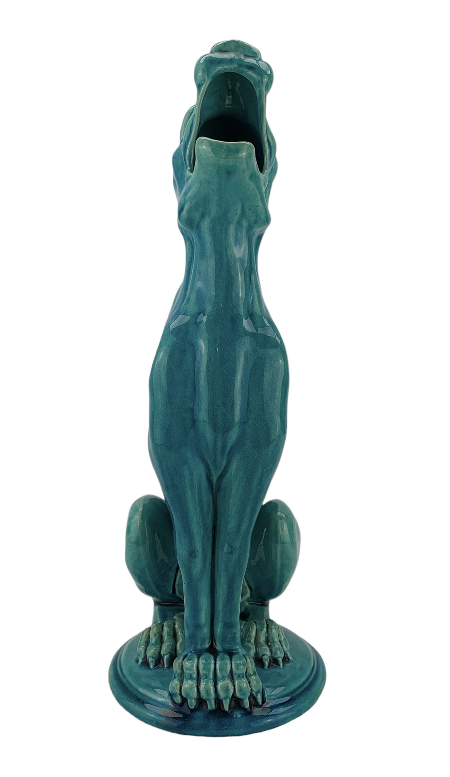 Burmantofts Faience turquoise-glaze ewer modelled as a grotesque hound - Image 2 of 6