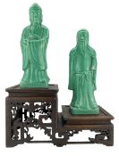Two Chinese green crackle glazed figures depicting Lu Xing and Shou Xing