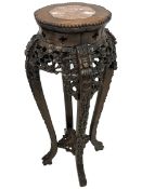 Late 19th to early 20th century century tall Chinese carved hardwood jardinière or urn stand