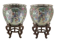Pair of 20th century Chinese Famille Rose fish bowls