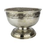 Liberty & Co silver Arts and Crafts rose bowl with spot hammered decoration and trailing bands of fl