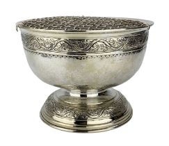 Liberty & Co silver Arts and Crafts rose bowl with spot hammered decoration and trailing bands of fl