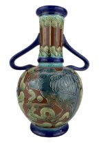 Burmantofts Faience partie-colour twin-handled vase