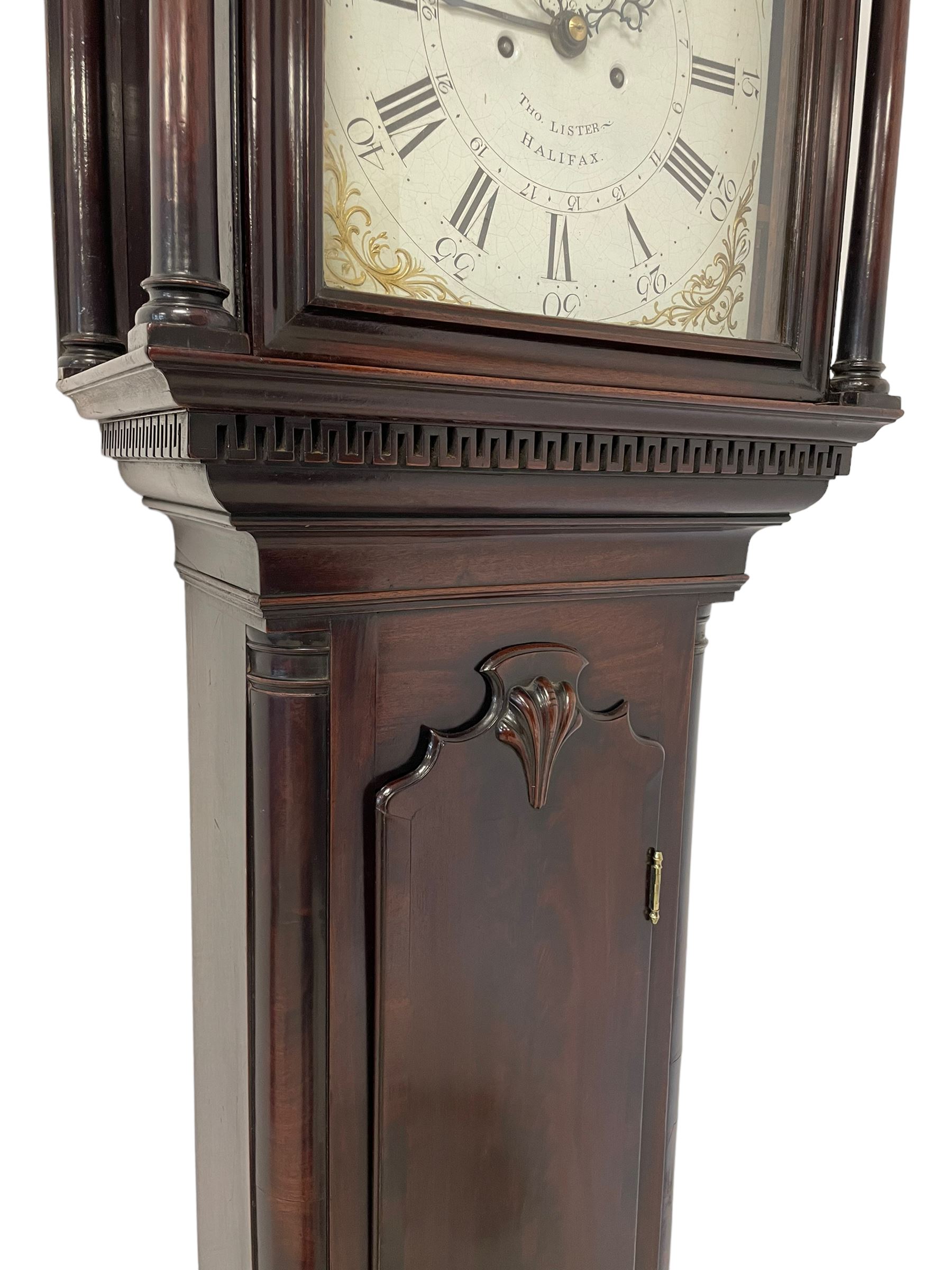 Thomas Lister of Halifax - late 18th century solid mahogany 8-day longcase with painted moon roller - Image 3 of 14