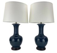 Pair of Chinese teal glazed table lamps