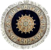 Persian Kashmir ivory ground silk pile circular rug