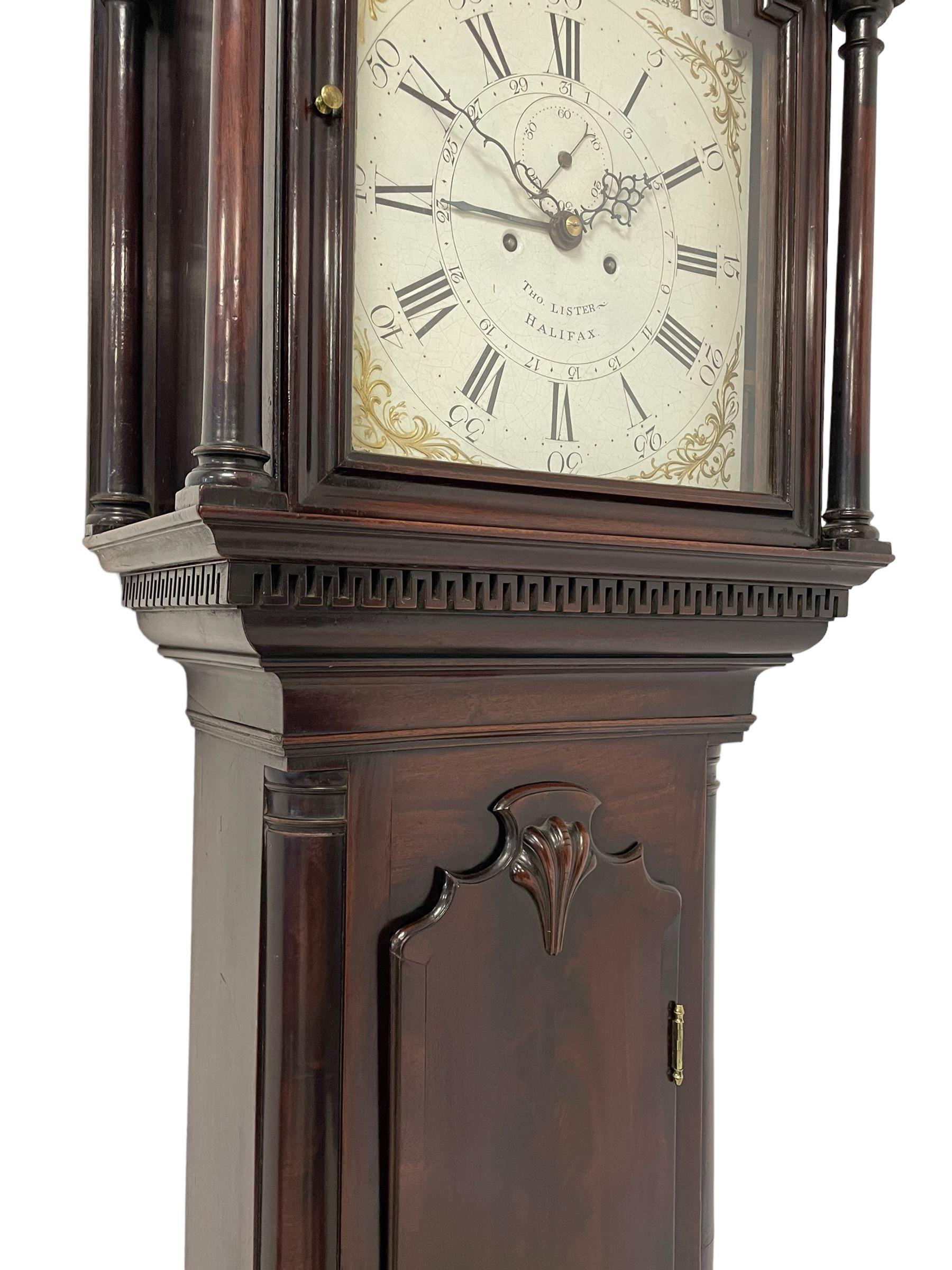 Thomas Lister of Halifax - late 18th century solid mahogany 8-day longcase with painted moon roller - Image 9 of 14