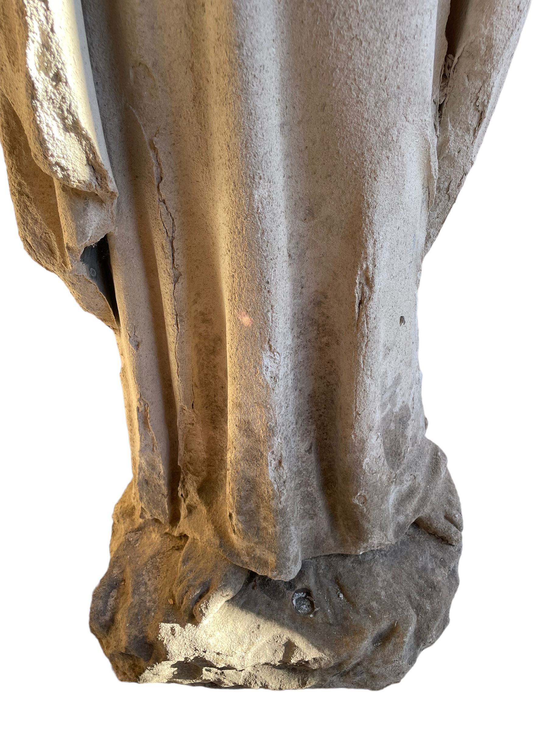 19th century weathered carved sandstone figure of Jesus Christ depicted as the Good Shepherd - Image 6 of 7