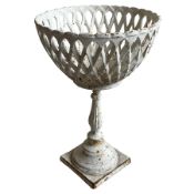 White painted cast iron flower basket stand