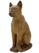 Mouseman - carved oak figure of a seated Siamese cat
