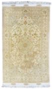 Persian silk inlaid ivory ground rug