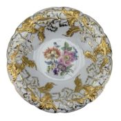 Meissen porcelain bowl (1924-1934) having central painted floral decoration within a relief gilt hei
