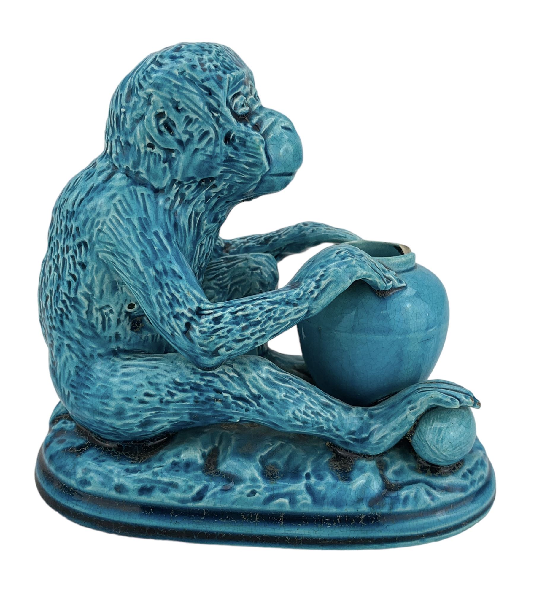 Burmantofts Faience turquoise-glaze model of a monkey - Image 2 of 6