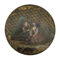 19th century papier mache circular snuff box