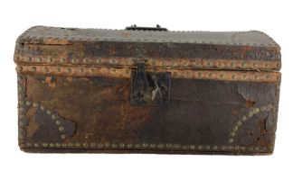18th/ early19th century leather bound pine chest