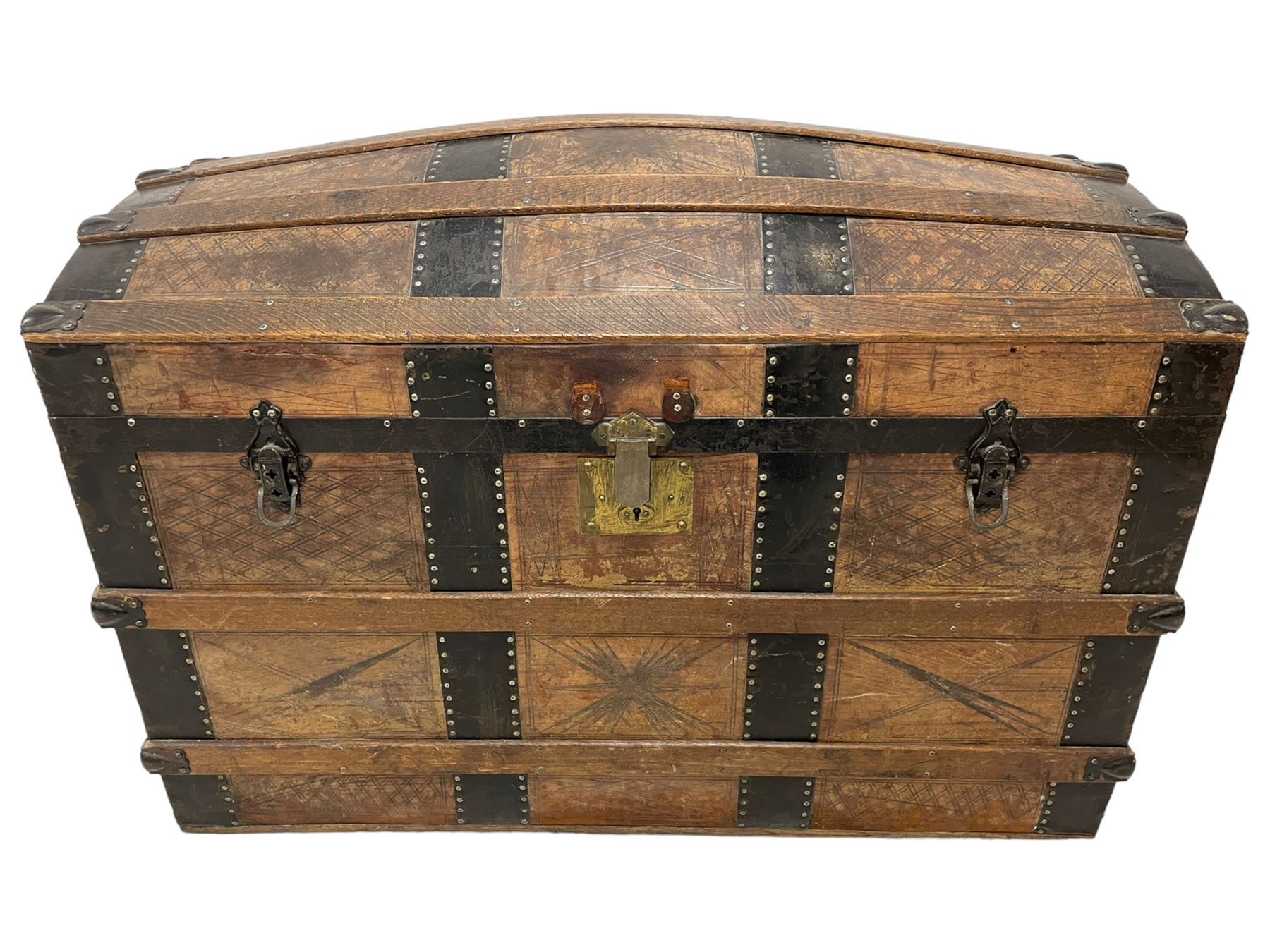 Victorian leather bound travelling trunk - Image 4 of 8
