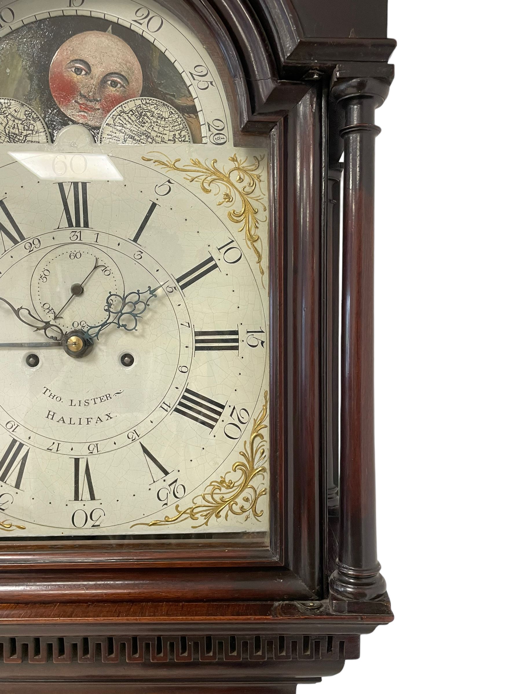 Thomas Lister of Halifax - late 18th century solid mahogany 8-day longcase with painted moon roller - Image 14 of 14