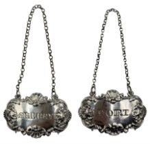 Pair of George IV silver Sherry and Port labels by Paul Storr