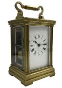 Late 19th century French 8-day striking carriage clock with a rack strike repeat on a gong - in an