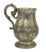 Victorian silver baluster mug with scroll handle and geometric decoration H15cm Birmingham 1874 Make