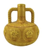 Burmantofts Faience ochre-glaze twin-handled bottle vase