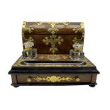 Victorian walnut and brass bound desk stand