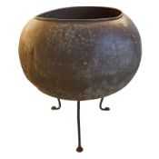 19th century globular copper chocolate pot or garden planter of large proportions