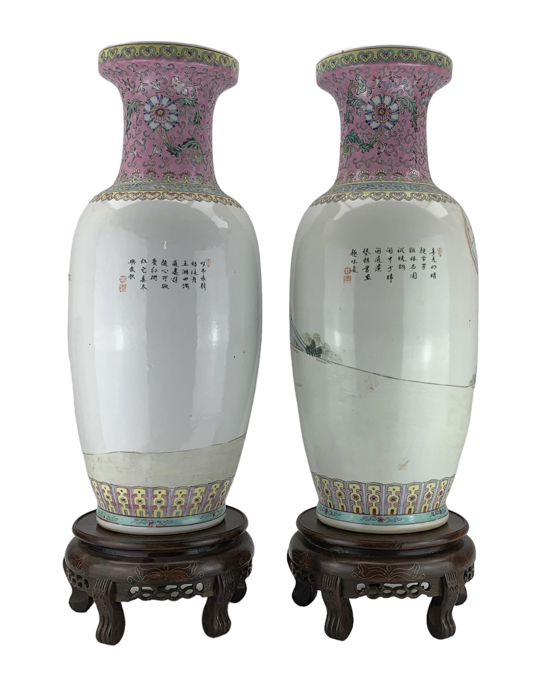 Pair of Chinese Famille Rose porcelain vases - Image 2 of 3