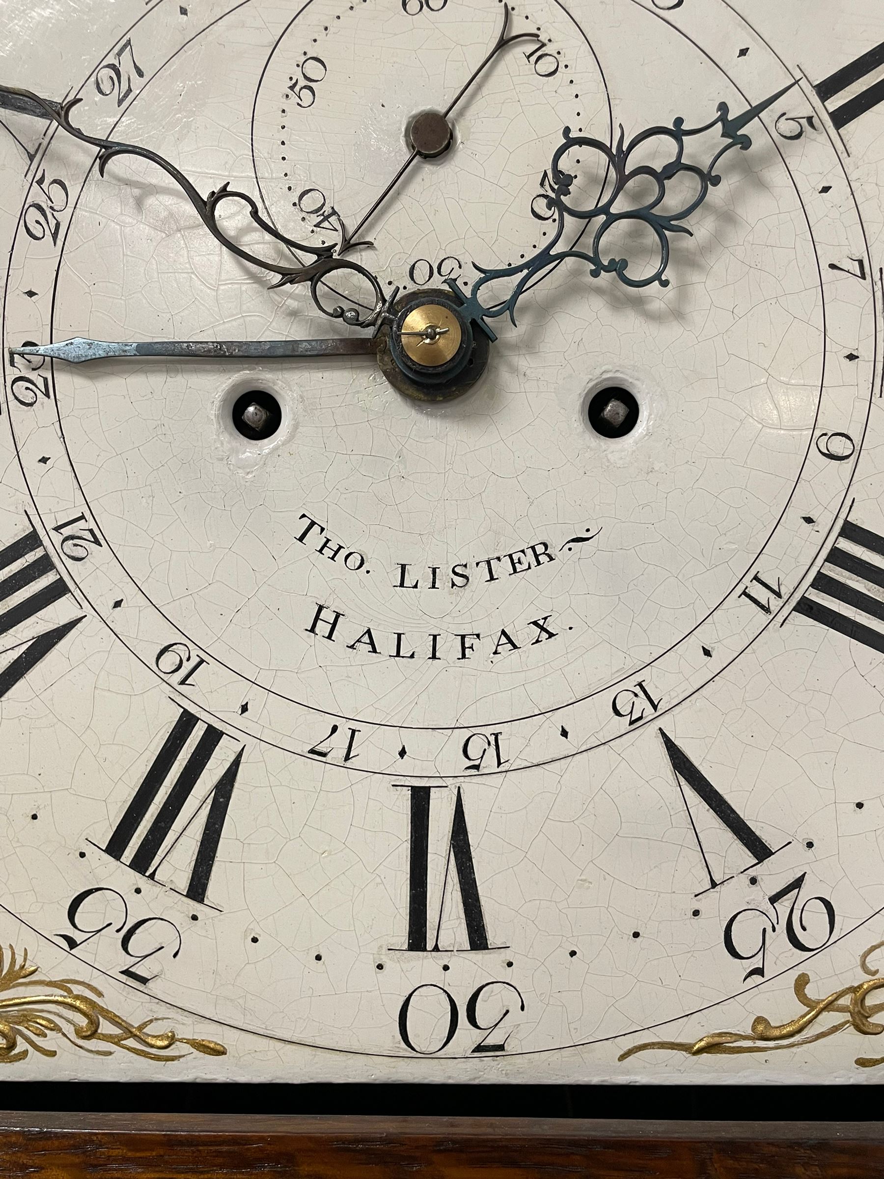 Thomas Lister of Halifax - late 18th century solid mahogany 8-day longcase with painted moon roller - Image 10 of 14