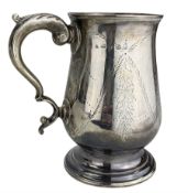 George III silver baluster mug with engraved decoration and later inscription