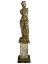 20th century cast stone two-piece garden figure in the form of Venus de Milo or Aphrodite of Melos