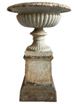 Victorian cast iron garden urn on stand