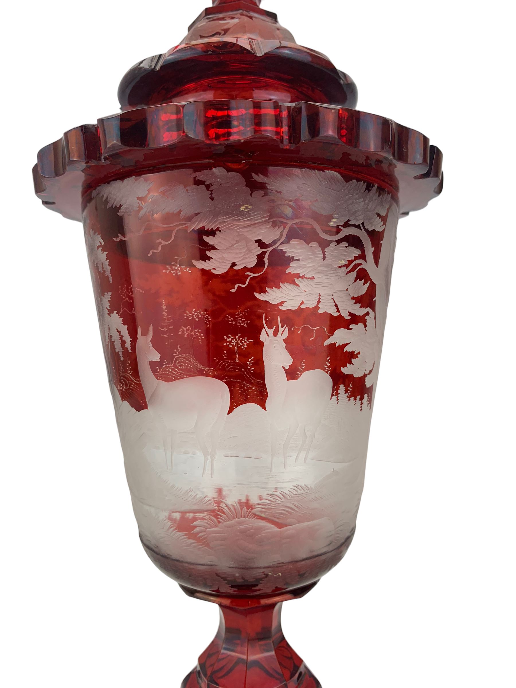 19th century Bohemian ruby overlay glass goblet vase and cover - Image 2 of 8