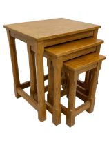 Mouseman - nest of three oak occasional tables