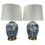 Pair of blue and white table lamps