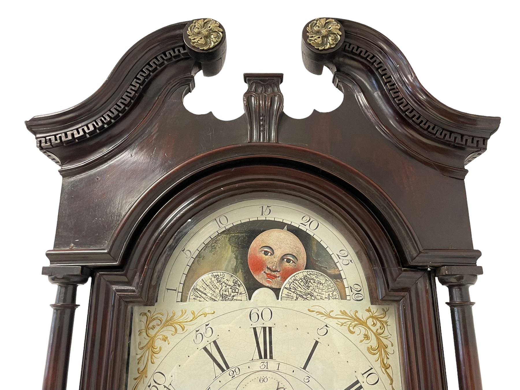 Thomas Lister of Halifax - late 18th century solid mahogany 8-day longcase with painted moon roller - Image 7 of 14